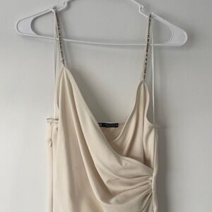 cream colored zara midi dress